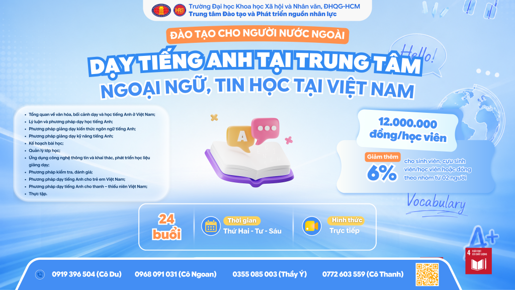 Đào tạo cho người nước ngoài dạy tiếng Anh tại trung tâm ngoại ngữ, tin học tại Việt Nam (Khóa 1) – Dự kiến khai giảng 07/09/2026