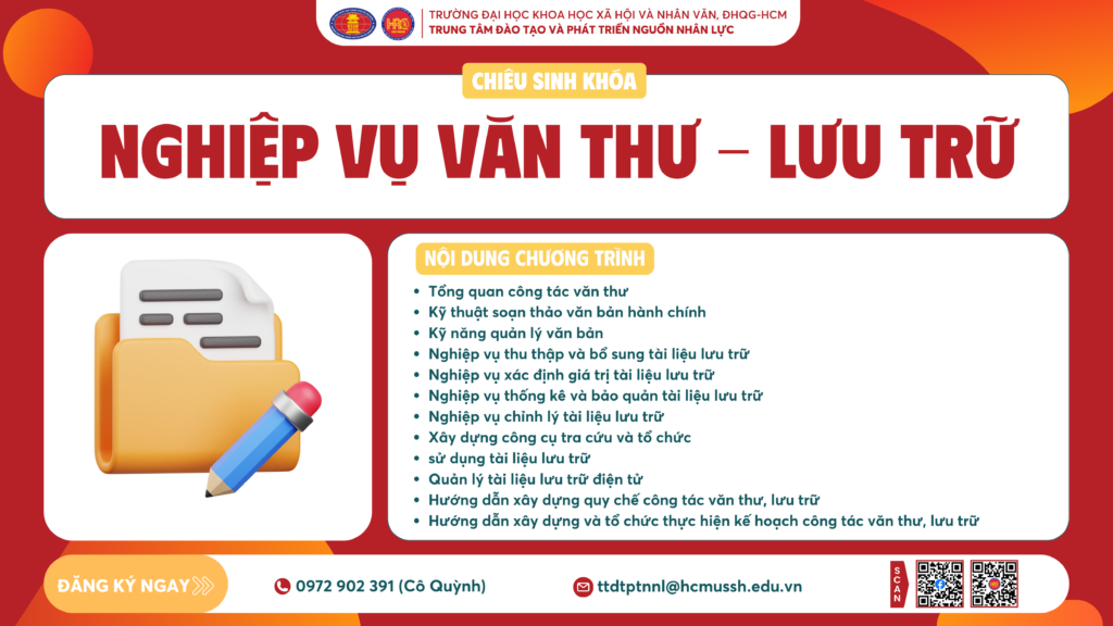 Nghiệp vụ Văn thư – Lưu trữ (Khóa 26) – Khai giảng 16/12/2024