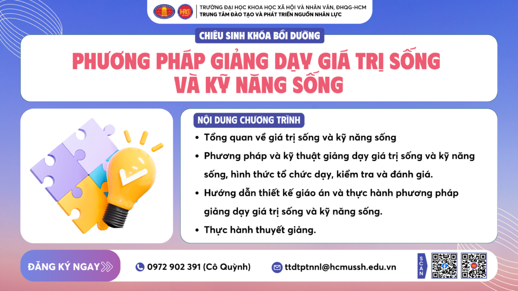 Phương pháp giảng dạy Giá trị sống và Kỹ năng sống (Khóa 21) – Khai giảng 18/12/2024