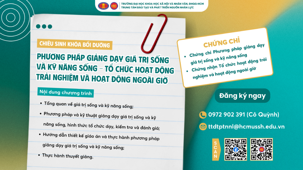 Phương pháp giảng dạy Giá trị sống và Kỹ năng sống – Tổ chức hoạt động trải nghiệm và hoạt động giáo dục ngoài giờ (Khóa 25) – Học ngày 11/04/2025