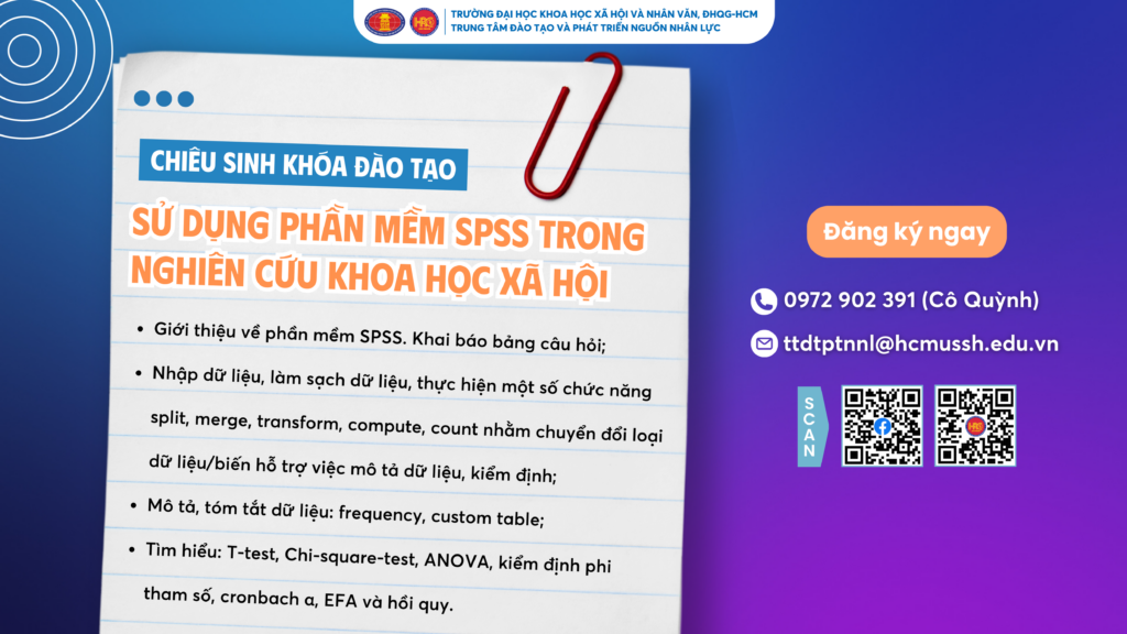 Sử dụng phần mềm SPSS trong nghiên cứu khoa học xã hội (Khóa 1) – Khai giảng 24/02/2025