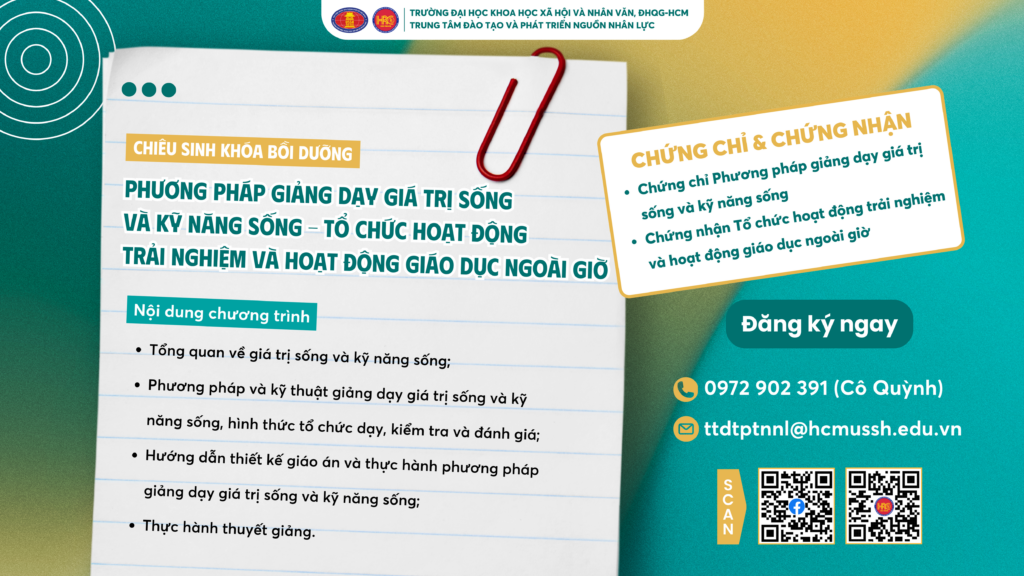 Phương pháp giảng dạy Giá trị sống và Kỹ năng sống – Tổ chức hoạt động trải nghiệm và hoạt động giáo dục ngoài giờ (Khóa 24) – Học ngày 09/03/2025