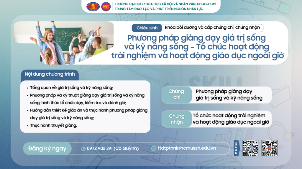Phương pháp giảng dạy Giá trị sống và Kỹ năng sống – Tổ chức hoạt động trải nghiệm và hoạt động giáo dục ngoài giờ (Khóa 26) – Học ngày 30/05/2025