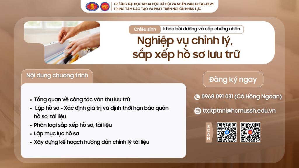 Nghiệp vụ chỉnh lý, sắp xếp hồ sơ lưu trữ (Khóa 1) – Khai giảng 28/01/2026