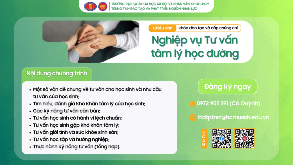 Nghiệp vụ Tư vấn tâm lý học đường (Khóa 34) – Khai giảng 25/06/2025