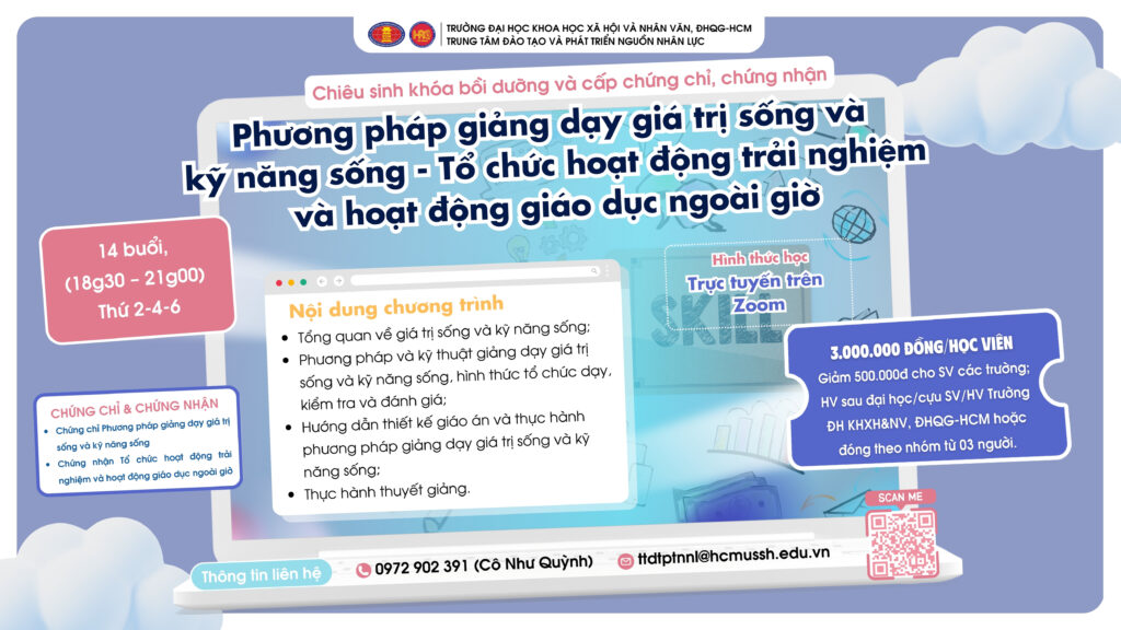 Phương pháp giảng dạy Giá trị sống và Kỹ năng sống – Tổ chức hoạt động trải nghiệm và hoạt động giáo dục ngoài giờ (Khóa 28) – Khai giảng 05/09/2025
