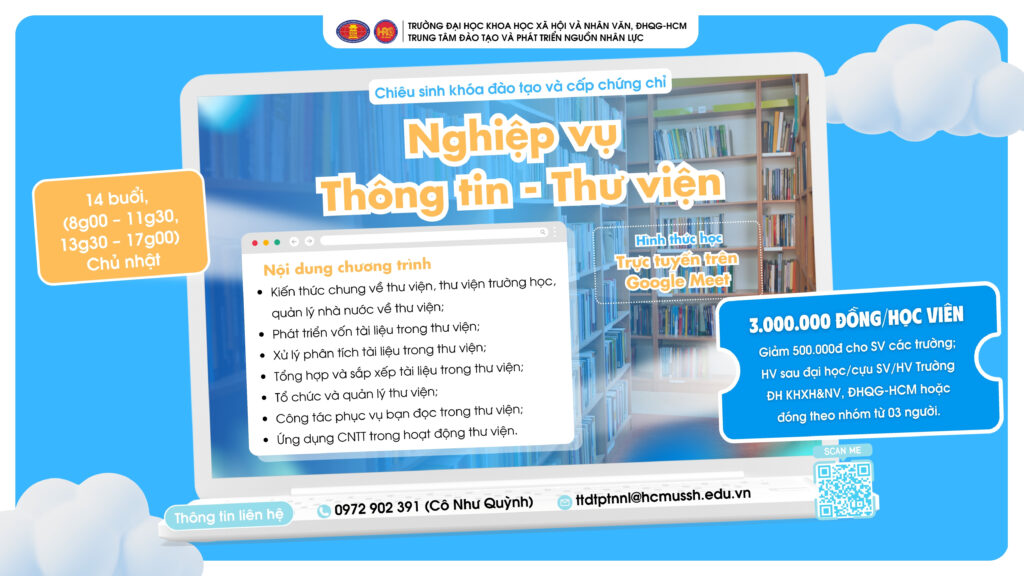 Nghiệp vụ Thông tin – Thư viện (Khóa 22) – Khai giảng 14/09/2025