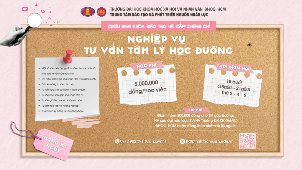 Nghiệp vụ Tư vấn tâm lý học đường (Khóa 36) – Khai giảng 29/09/2025