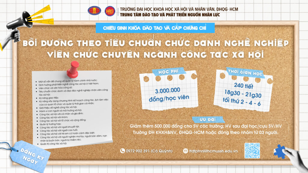 Bồi dưỡng theo tiêu chuẩn chức danh nghề nghiệp viên chức chuyên ngành công tác xã hội (Khóa 3) – Học ngày 03/12/2025