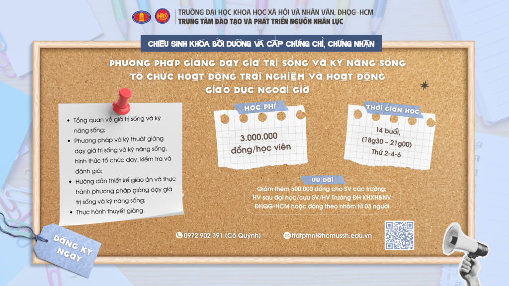 Phương pháp giảng dạy Giá trị sống và Kỹ năng sống – Tổ chức hoạt động trải nghiệm và hoạt động giáo dục ngoài giờ (Khóa 29) – Khai giảng 24/10/2025