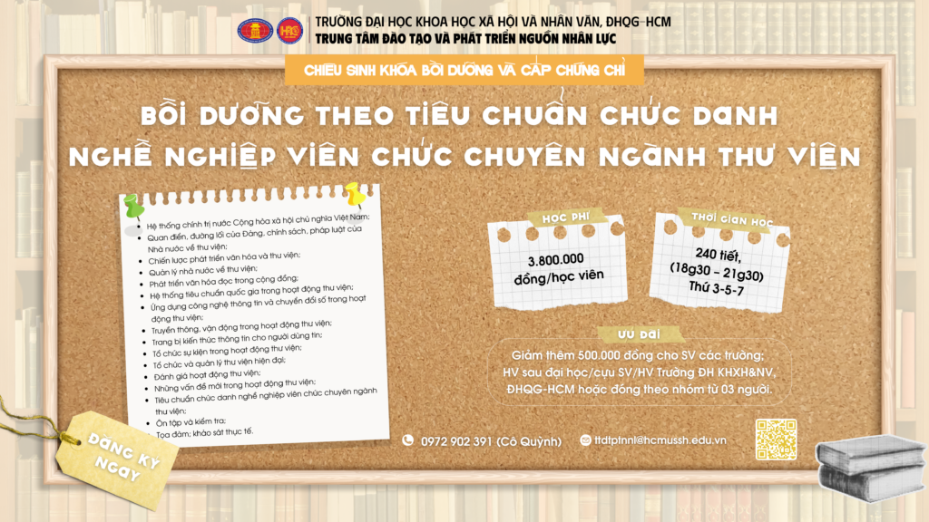 Bồi dưỡng theo tiêu chuẩn chức danh nghề nghiệp viên chức chuyên ngành Thư viện (Khóa 1) – Học ngày 01/11/2025