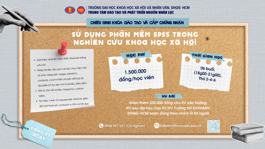 Sử dụng phần mềm SPSS trong nghiên cứu khoa học xã hội (Khóa 4) – Khai giảng 09/01/2026