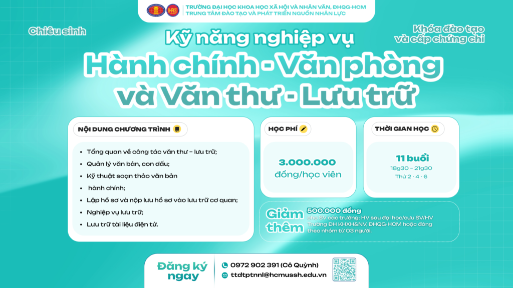 Kỹ năng nghiệp vụ Hành chính – Văn phòng và Văn thư – Lưu trữ (Khóa 20) – Khai giảng 19/12/2025