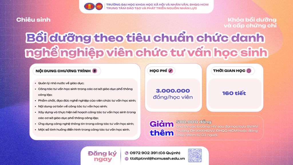 Bồi dưỡng theo tiêu chuẩn chức danh nghề nghiệp viên chức tư vấn học sinh (Khóa 2) – Học ngày 20/04/2026