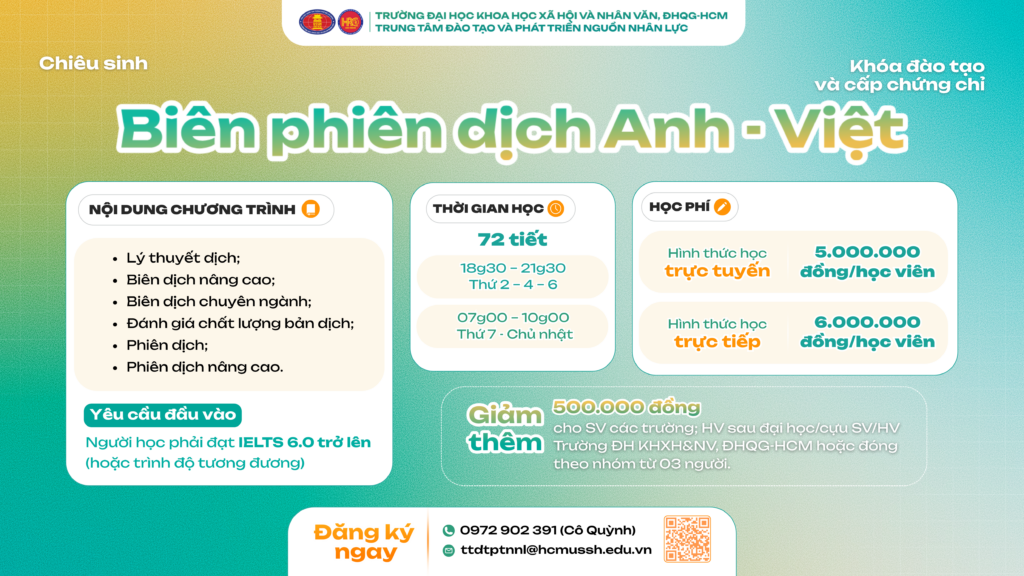 Biên phiên dịch Anh – Việt (Khóa 3) – Khai giảng 23/01/2026