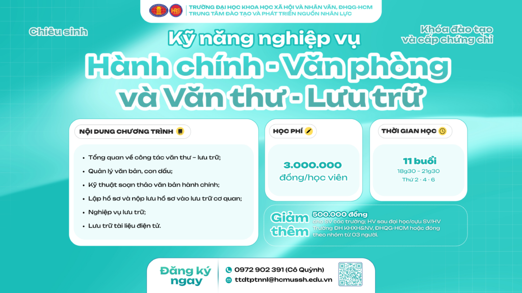 Kỹ năng nghiệp vụ Hành chính – Văn phòng và Văn thư – Lưu trữ (Khóa 21) – Học ngày 02/03/2026