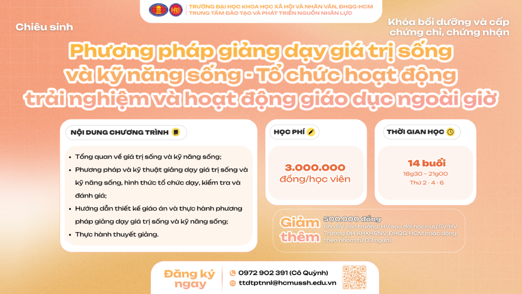 Phương pháp giảng dạy Giá trị sống và Kỹ năng sống – Tổ chức hoạt động trải nghiệm và hoạt động giáo dục ngoài giờ (Khóa 31) – Học ngày 04/03/2026