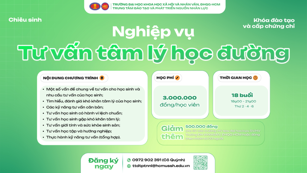 Nghiệp vụ Tư vấn tâm lý học đường (Khóa 39) – Học ngày 02/03/2026