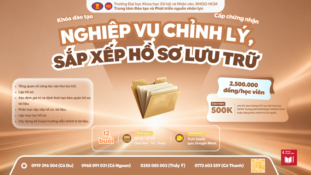 Nghiệp vụ chỉnh lý, sắp xếp hồ sơ lưu trữ (Khóa 2) – Khai giảng 21/08/2026