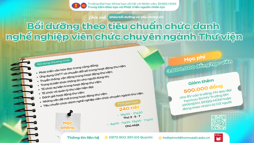 Bồi dưỡng theo tiêu chuẩn chức danh nghề nghiệp viên chức chuyên ngành Thư viện (Khóa 3) – Học ngày 23/04/2026