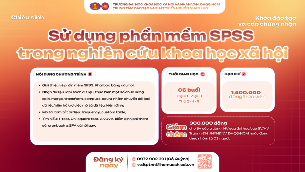 Sử dụng phần mềm SPSS trong nghiên cứu khoa học xã hội (Khóa 5) – Khai giảng 06/04/2026