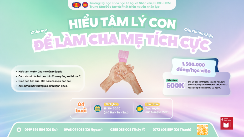 Hiểu tâm lý con để làm cha mẹ tích cực (Khóa 3) – Học ngày 03/08/2026