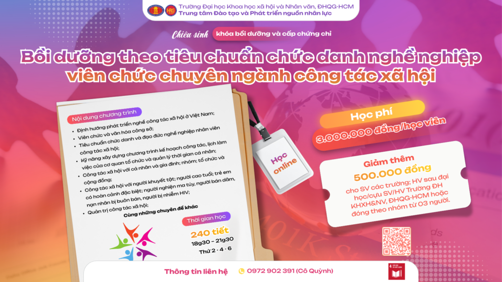 Bồi dưỡng theo tiêu chuẩn chức danh nghề nghiệp viên chức chuyên ngành công tác xã hội (Khóa 5) – Học ngày 20/04/2026
