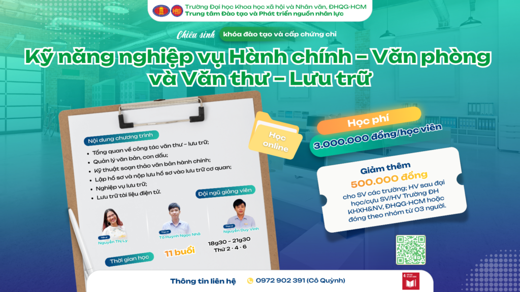 Kỹ năng nghiệp vụ Hành chính – Văn phòng và Văn thư – Lưu trữ (Khóa 22) – Học ngày 20/04/2026