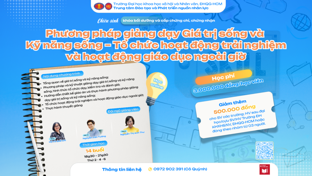 Phương pháp giảng dạy Giá trị sống và Kỹ năng sống – Tổ chức hoạt động trải nghiệm và hoạt động giáo dục ngoài giờ (Khóa 32) – Khai giảng 03/04/2026