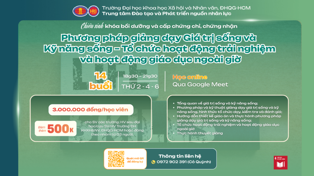 Phương pháp giảng dạy Giá trị sống và Kỹ năng sống – Tổ chức hoạt động trải nghiệm và hoạt động giáo dục ngoài giờ (Khóa 33) – Khai giảng 20/05/2026