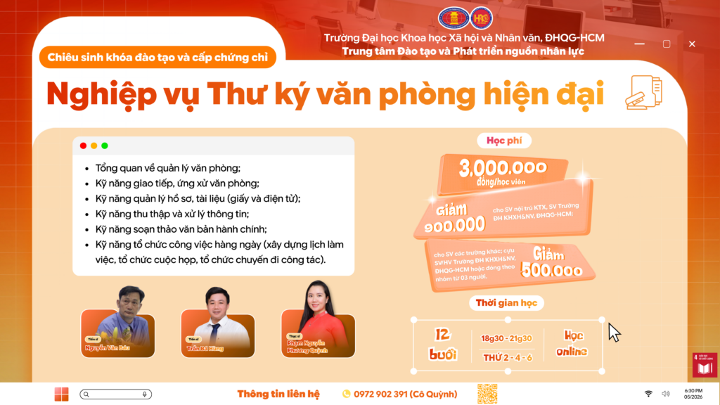Nghiệp vụ Thư ký văn phòng hiện đại (Khóa 10) – Khai giảng 29/06/2026