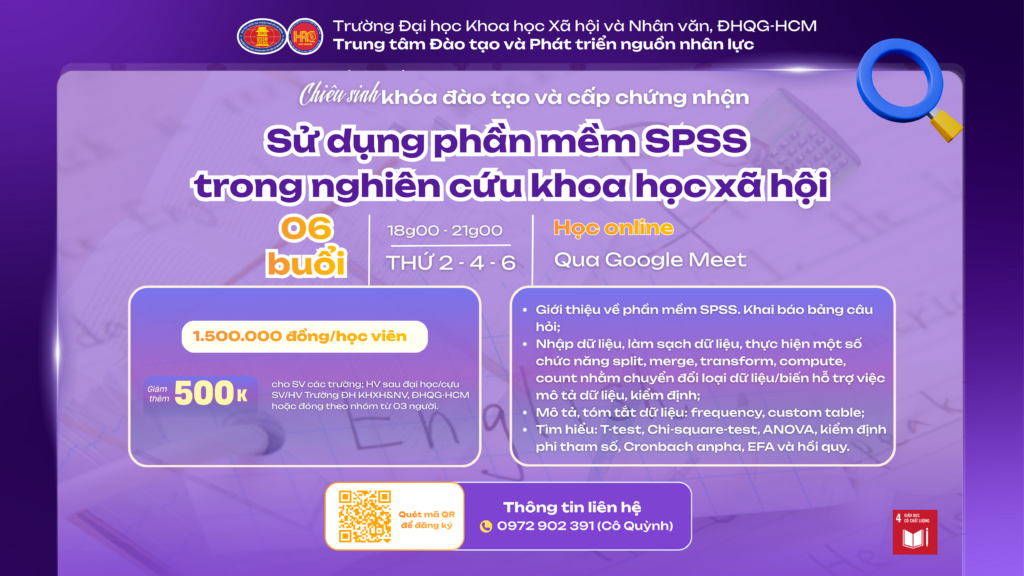 Sử dụng phần mềm SPSS trong nghiên cứu khoa học xã hội (Khóa 6) – Học ngày 15/07/2026