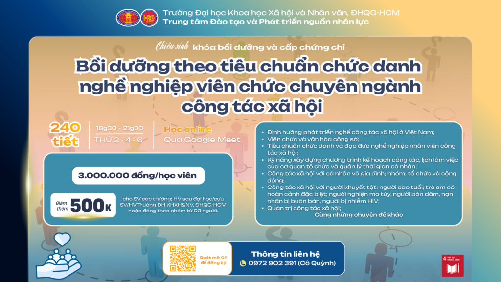 Bồi dưỡng theo tiêu chuẩn chức danh nghề nghiệp viên chức chuyên ngành công tác xã hội (Khóa 6) – Học ngày 17/06/2026