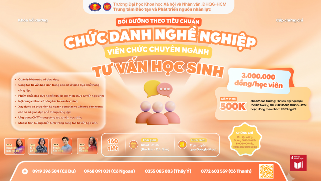 Bồi dưỡng theo tiêu chuẩn chức danh nghề nghiệp viên chức tư vấn học sinh (Khóa 3) – Dự kiến khai giảng 21/08/2026
