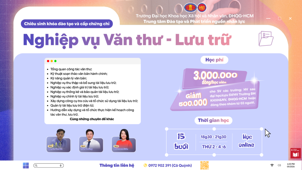 Nghiệp vụ Văn thư – Lưu trữ (Khóa 37) – Khai giảng 08/06/2026