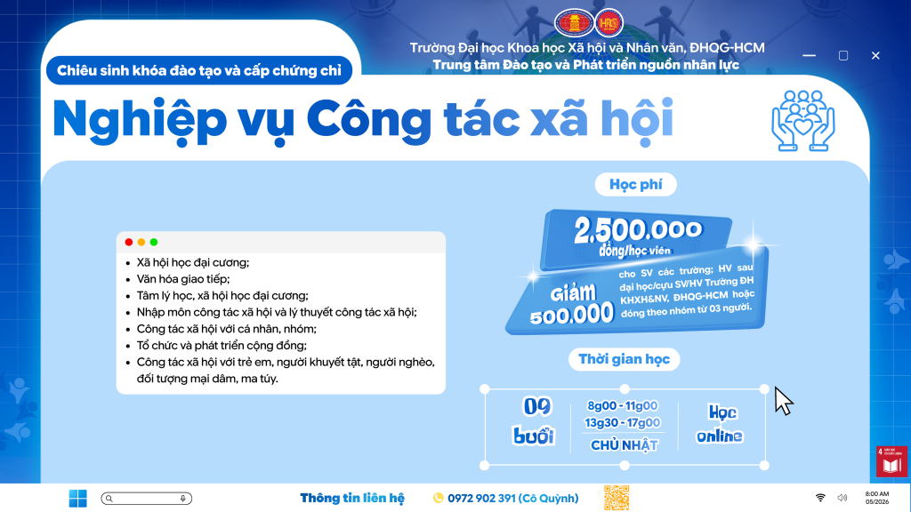 Nghiệp vụ Công tác xã hội (Khóa 4) – Học ngày 05/07/2026
