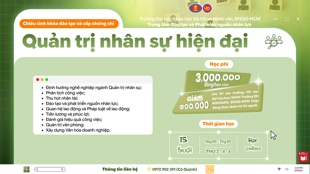Quản trị nhân sự hiện đại (Khóa 6) – Học ngày 29/06/2026