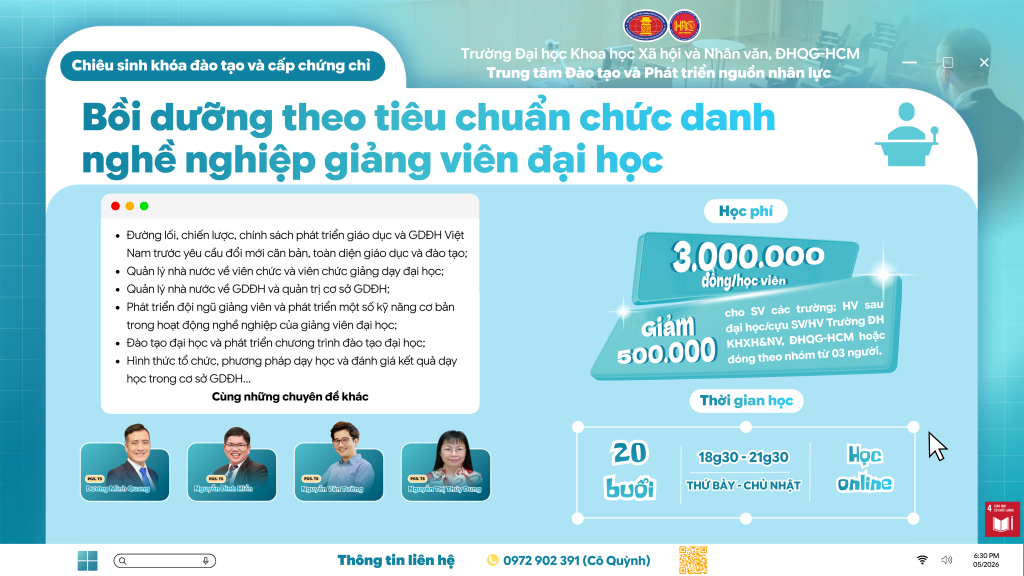 Bồi dưỡng theo tiêu chuẩn chức danh nghề nghiệp giảng viên đại học (Khóa 18) – Học ngày 05/07/2026