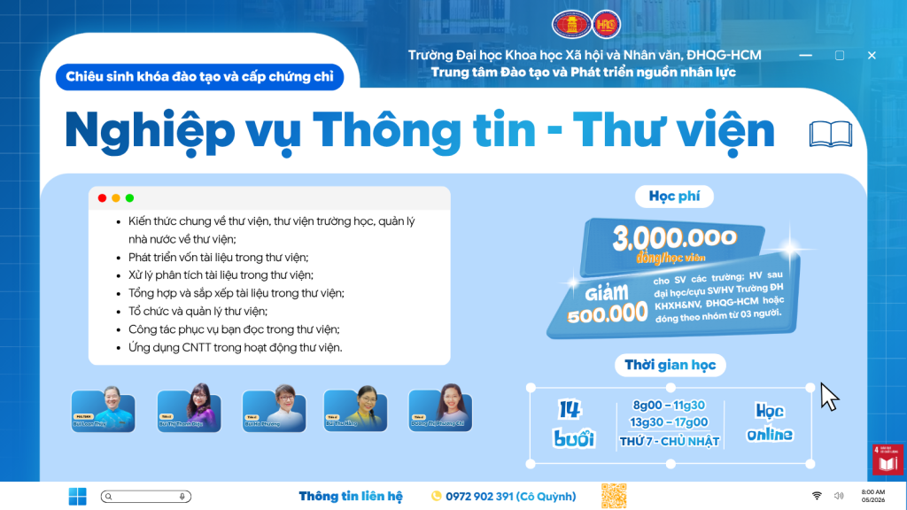 Nghiệp vụ Thông tin – Thư viện (Khóa 27) – Khai giảng 28/06/2026