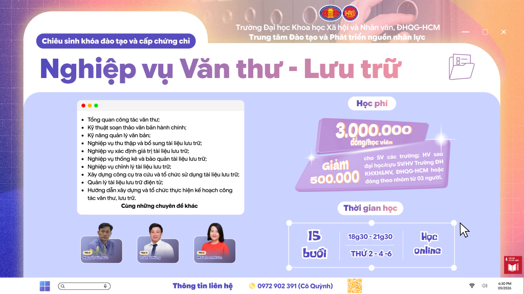 Nghiệp vụ Văn thư – Lưu trữ (Khóa 38) – Học ngày 15/07/2026