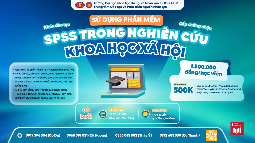 Sử dụng phần mềm SPSS trong nghiên cứu khoa học xã hội (Khóa 7) – Dự kiến khai giảng 24/08/2026