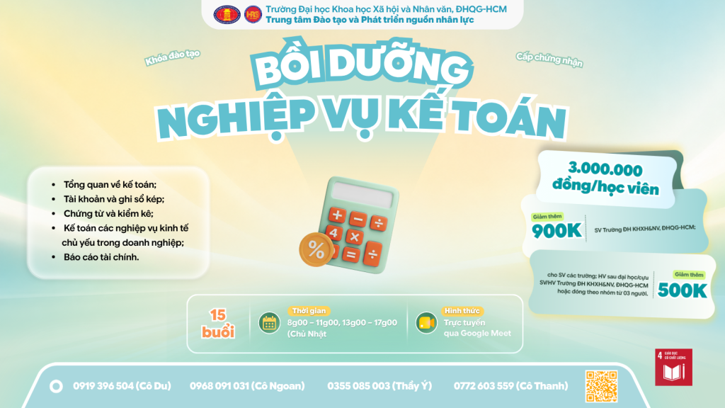 Bồi dưỡng nghiệp vụ Kế toán (Khoá 8) – Dự kiến khai giảng 06/09/2026