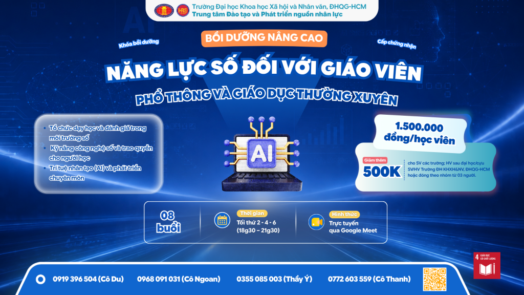 Bồi dưỡng nâng cao năng lực số đối với giáo viên phổ thông và giáo dục thường xuyên (Khóa 1) – Dự kiến khai giảng 26/08/2026