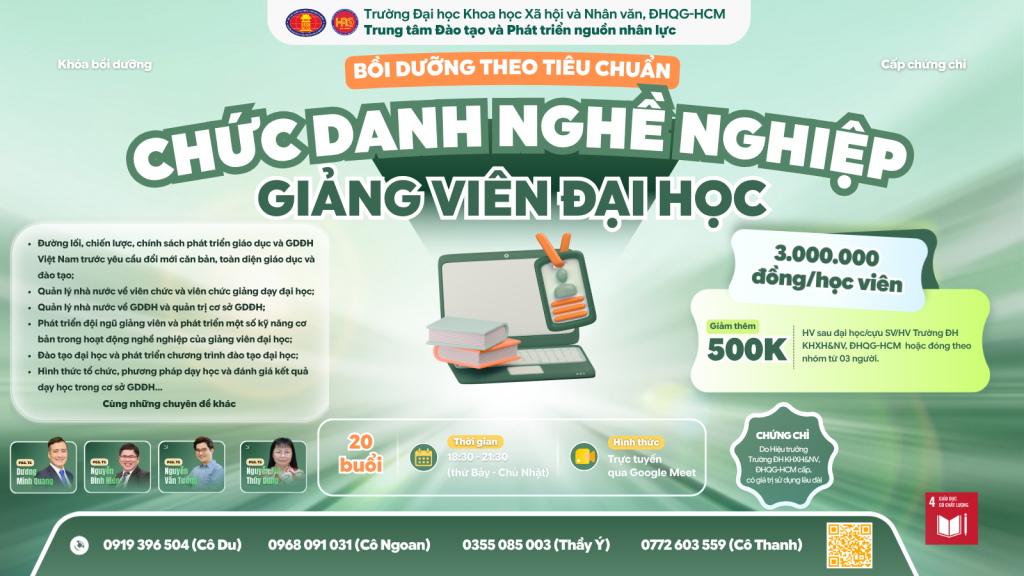 Bồi dưỡng theo tiêu chuẩn chức danh nghề nghiệp giảng viên đại học (Khóa 19) – Dự kiến khai giảng 15/08/2026