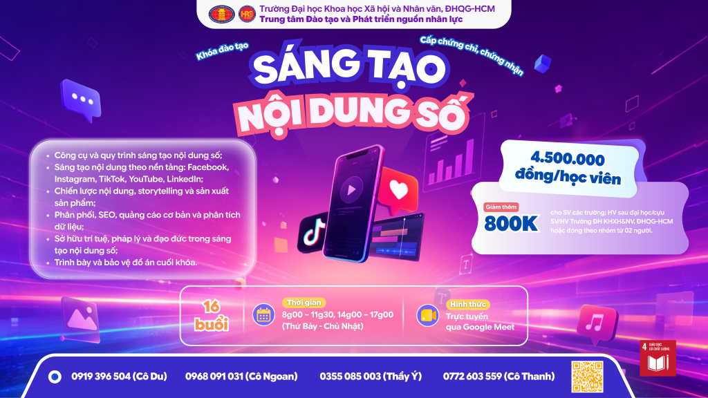 Sáng tạo nội dung số (Khóa 1) – Dự kiến khai giảng 12/09/2026