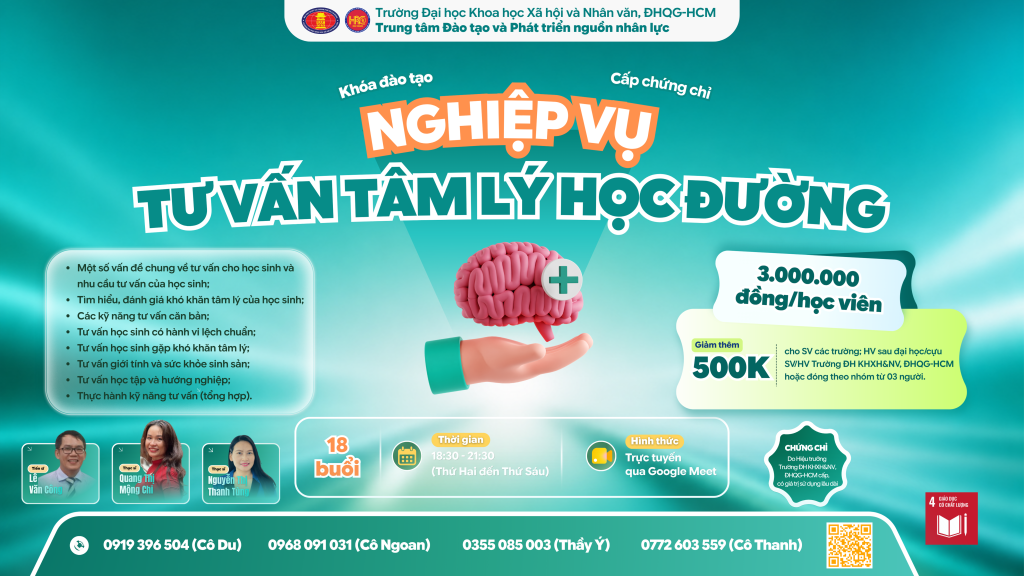 Nghiệp vụ Tư vấn tâm lý học đường (Khóa 45) – Dự kiến khai giảng 05/10/2026