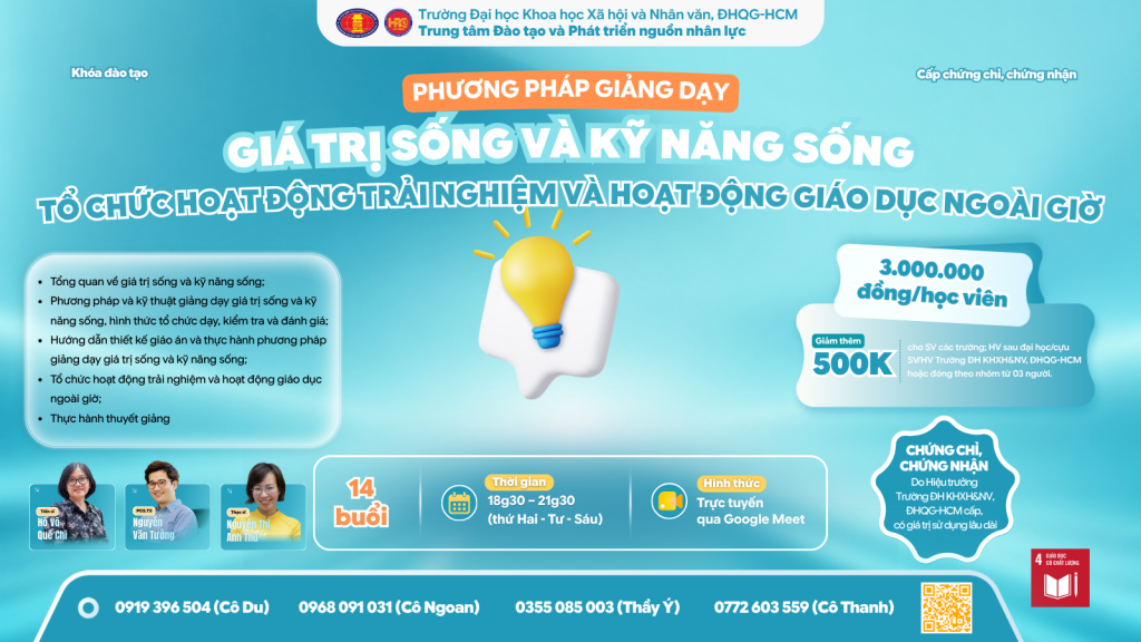 Phương pháp giảng dạy Giá trị sống và Kỹ năng sống – Tổ chức hoạt động trải nghiệm và hoạt động giáo dục ngoài giờ (Khóa 36) – Dự kiến khai giảng 18/09/2026