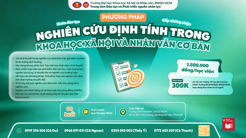 Phương pháp nghiên cứu định tính trong khoa học xã hội và nhân văn cơ bản (Khóa 1) – Dự kiến khai giảng 26/09/2026