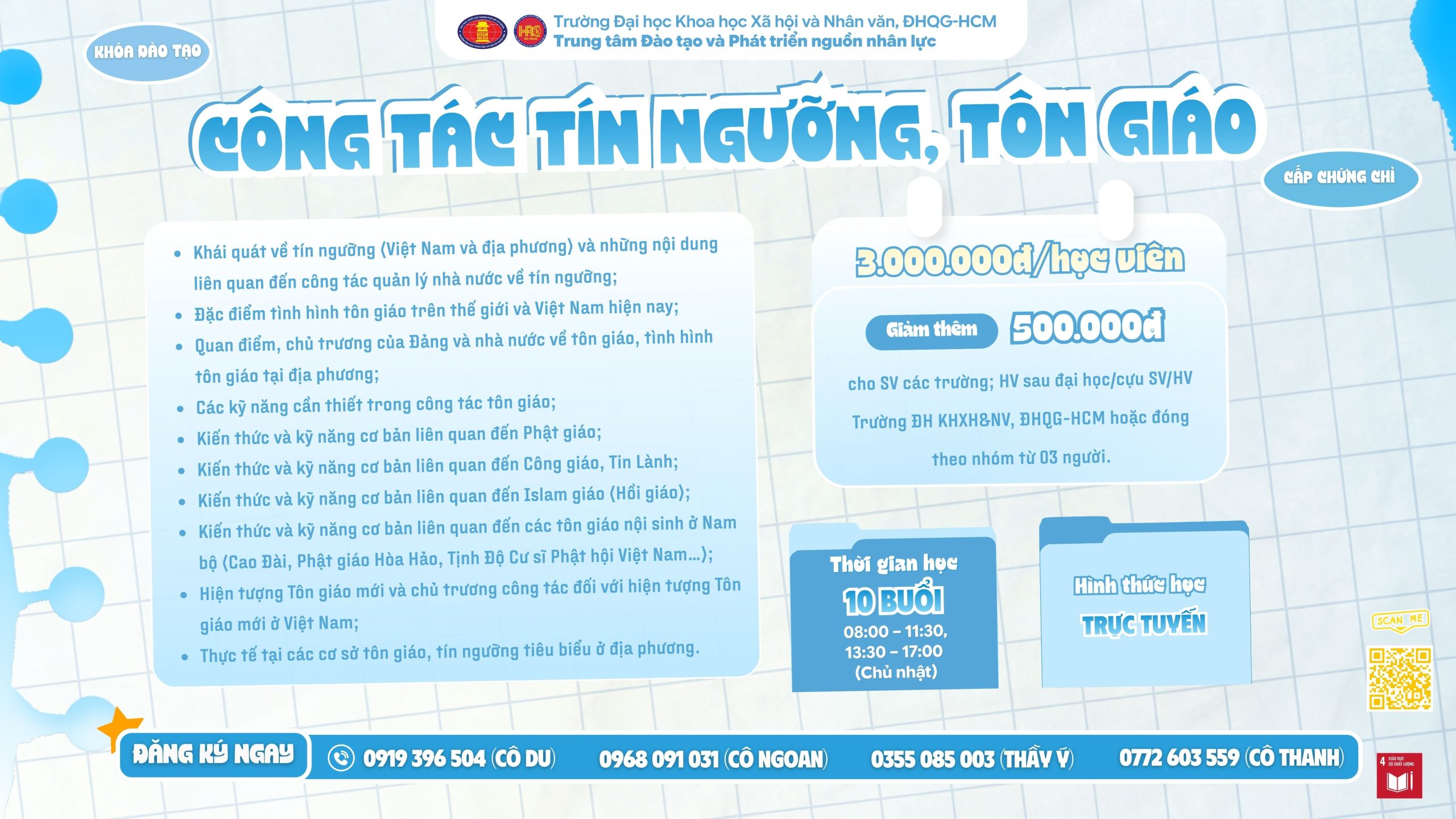 Đào tạo kiến thức và kỹ năng công tác tín ngưỡng, tôn giáo (Khóa 1) – Dự kiến khai giảng 13/12/2026