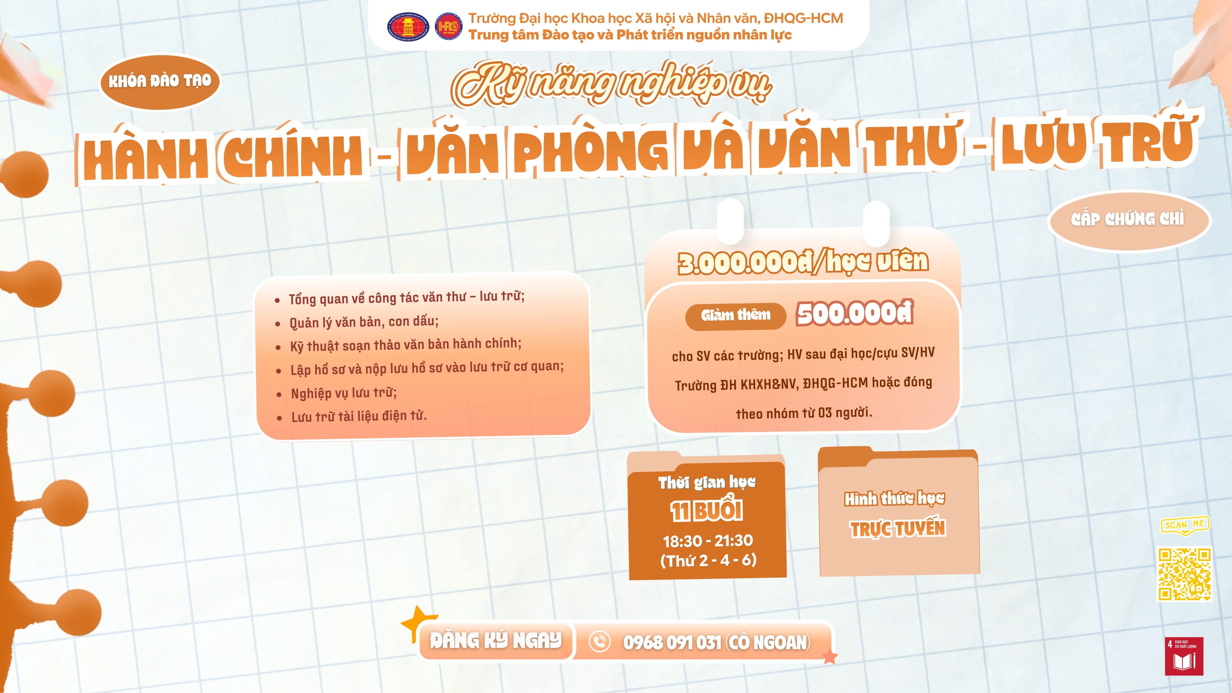 Kỹ năng nghiệp vụ Hành chính – Văn phòng và Văn thư – Lưu trữ (Khóa 27) – Dự kiến khai giảng 11/12/2026